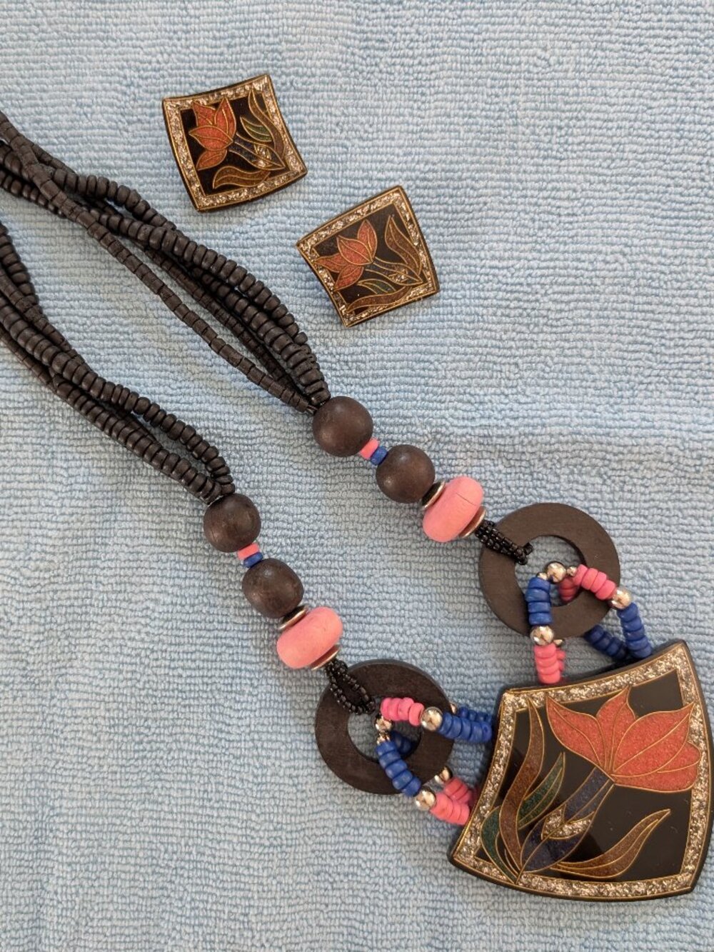 Vintage Asian inspired Necklace and pierced earing set